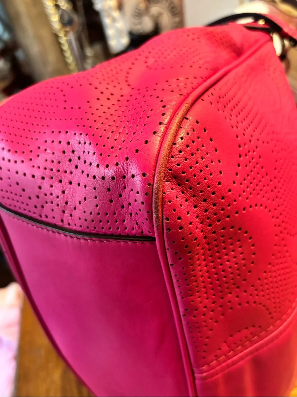 Coach F23241 Pink Perforated Leather Convertible Hobo Crossbody Bag
